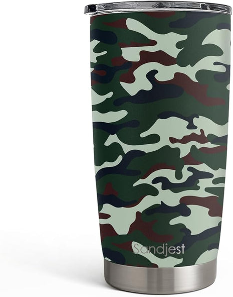 SANDJEST Camo Tumbler 20oz Stainless Steel Double Wall Insulated, Travel Coffee Cup Camouflage Gifts for Men Women, Hunting Lovers, Birthday Christmas
