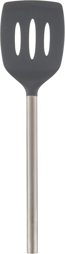 Tovolo Silicone Slotted Turner with Stainless Steel Handle (Charcoal) - Kitchen Utensil & Gadget Essential for Non-Stick Cookware, Apartment, & New Home / Scratch-Resistant, BPA-Free, Dishwasher-Safe