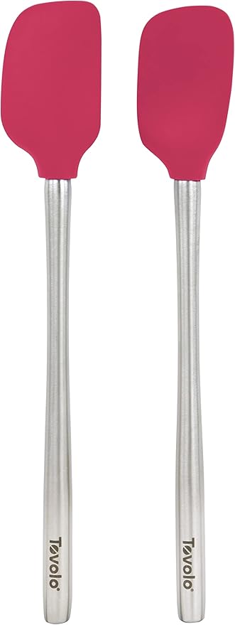 Tovolo Flex-Core Stainless Steel Handled Mini Spatula & Spoonula Set of 2, Kitchen Utensil Set, BPA-Free Silicone, Safe for Cast Iron & Cookware Dishwasher-Safe