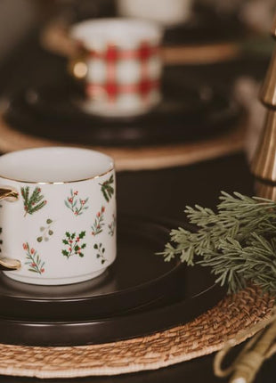 Sweet Water Decor Holiday Greenery Coffee Mug, 14oz China Christmas Mug with Gold Handle, Large Holiday Winter Cup for Coffee, Tea & Hot Chocolate, Stocking Stuffer Gifts for Women