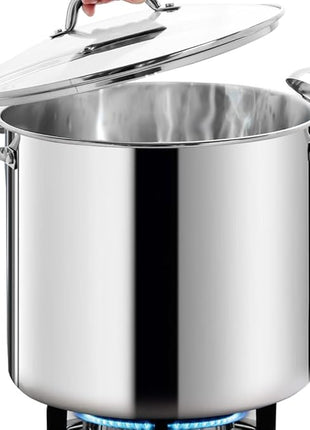 HOMICHEF LARGE STOCK POT 24 Quart With Lid - Nickel Free Stainless Steel Cookware Stockpot 24 Quart - Healthy Cookware Polished Stockpots - Heavy Duty Induction Pot Soup Pot With Lid