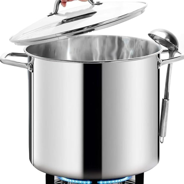 HOMICHEF LARGE STOCK POT 24 Quart With Lid - Nickel Free Stainless Steel Cookware Stockpot 24 Quart - Healthy Cookware Polished Stockpots - Heavy Duty Induction Pot Soup Pot With Lid