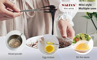 Walfos Whisk,304 Stainless Steel Mini whisk,Small Whisk.6in Long-Handle Non Rust Whisks Nice for stirring individual eggs and mixing small amounts of powder and sauce.Dishwasher Safe.(5+7+10in)