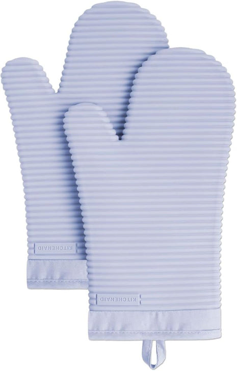 KITCHENAID Ribbed Soft Silicone Oven Mitt 2-Pack Set, 7.5"x13", Lavender Cream