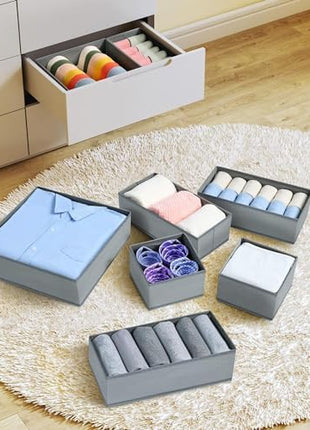 DIMJ Drawer Organizer Clothes, 12 Pack Dresser Organizer, Foldable Closet Organization and Storage Dividers, Fabric Dresser Drawer Organizers for Underwears, Nursery, Baby Clothes, Socks, Tie (Grey)