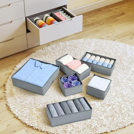DIMJ Drawer Organizer Clothes, 12 Pack Dresser Organizer, Foldable Closet Organization and Storage Dividers, Fabric Dresser Drawer Organizers for Underwears, Nursery, Baby Clothes, Socks, Tie (Grey)