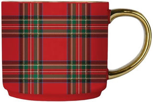 Sweet Water Decor Red Plaid Coffee Mug, 14oz China Christmas Mug with Gold Handle, Large Holiday Winter Cup for Coffee, Tea & Hot Chocolate, Stocking Stuffer Gifts for Women
