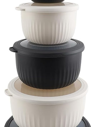 COOK WITH COLOR Prep Bowls with Lids- Wide and Deep Nesting Plastic Small Mixing Bowl Set with Lids, 12 Piece Set - Deep Bowls, Speckled Black