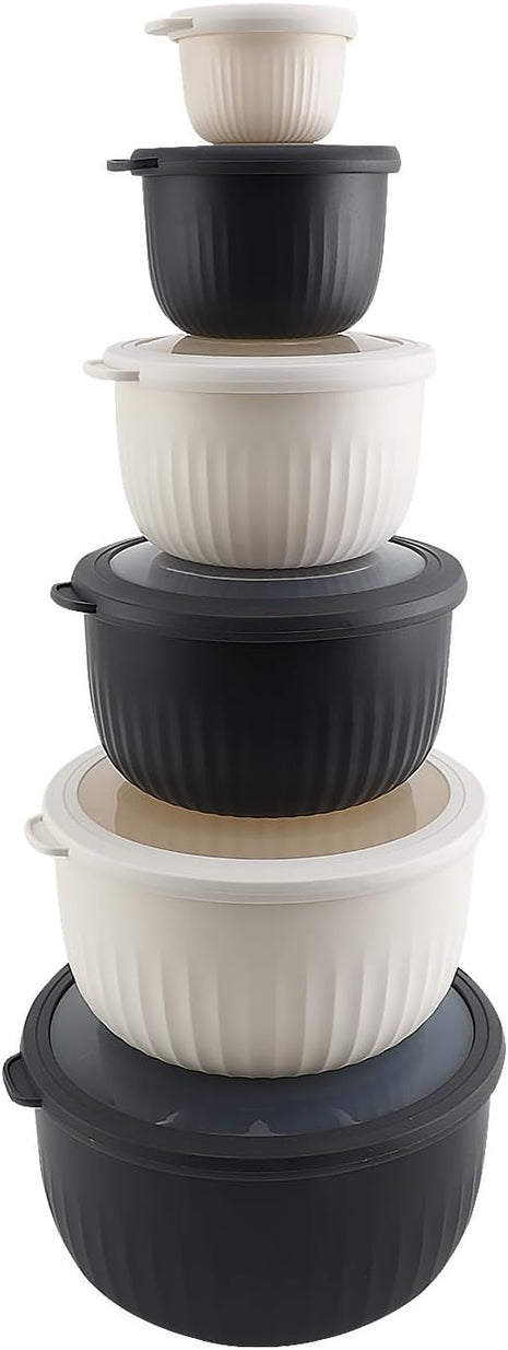 COOK WITH COLOR Prep Bowls with Lids- Wide and Deep Nesting Plastic Small Mixing Bowl Set with Lids, 12 Piece Set - Deep Bowls, Speckled Black