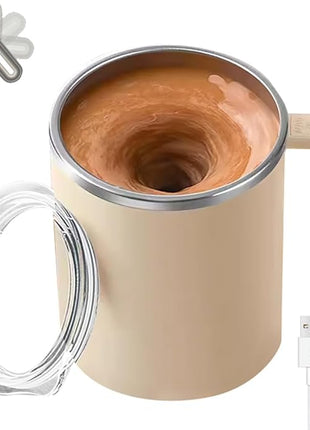 Electric Mixing Mug,Electric Stirring Coffee Mug,Coffee Mugs,Suitable for Coffee, Milk, Cocoa and Other Beverages (Cream White)