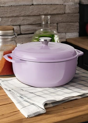 Lodge 6 Quart Enameled Cast Iron Dutch Oven with Lid – Dual Handles – Oven Safe up to 500° F or on Stovetop - Use to Marinate, Cook, Bake, Refrigerate and Serve – Lilac