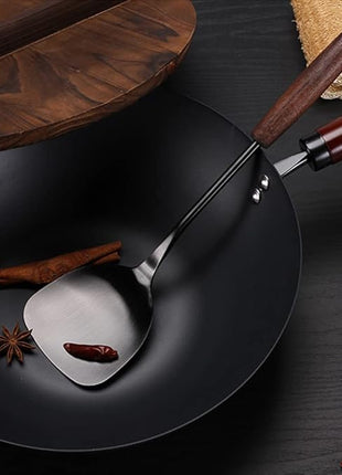 MARTE Spatula & Ladle Wok Tool Set,[High-Grade Titanium Plated, Heat Resistant]14.8-15 Inches Stainless Steel Vintage Wok Utensils,Kitchen Cooking Utensils Set of 2-Ergonomic Solid Wood Handle