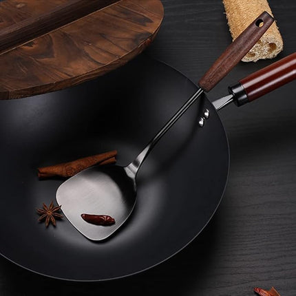 MARTE Spatula & Ladle Wok Tool Set,[High-Grade Titanium Plated, Heat Resistant]14.8-15 Inches Stainless Steel Vintage Wok Utensils,Kitchen Cooking Utensils Set of 2-Ergonomic Solid Wood Handle