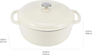 Amazon Basics Cast Iron Dutch Oven Pot with Lid, Enameled, Round, Dual Handles, Heavy-Duty, Small, 4.3-Quart, White