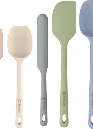 5 Pieces Silicone Spatula Set, Food Grade Rubber Spatula, Upgrade Strong Handle with Ergonomic Grip, Heat Resistant Up to 600°F for Nonstick Cookware, Cooking Candy Series