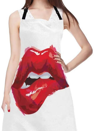 EKOBLA Lips Aprons Lipstick Sexy Biting Lips Woman Valentine Romantic Love Waterproof Resistant Chef Cooking Kitchen BBQ Adjustable Aprons for Women Men 27x31 Inch