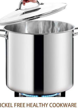 HOMICHEF LARGE STOCK POT 24 Quart With Lid - Nickel Free Stainless Steel Cookware Stockpot 24 Quart - Healthy Cookware Polished Stockpots - Heavy Duty Induction Pot Soup Pot With Lid