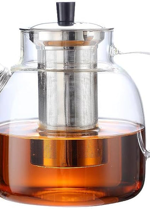 50OZ Glass Teapot With Infuser, Tea Pot for Stove Top, 1500ML Glass Tea Cup With Infuser and Lid, Microwave and Dishwasher Safe