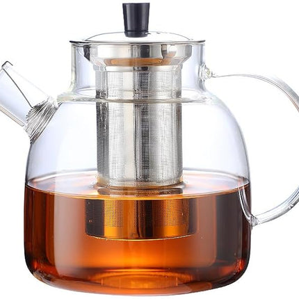 50OZ Glass Teapot With Infuser, Tea Pot for Stove Top, 1500ML Glass Tea Cup With Infuser and Lid, Microwave and Dishwasher Safe