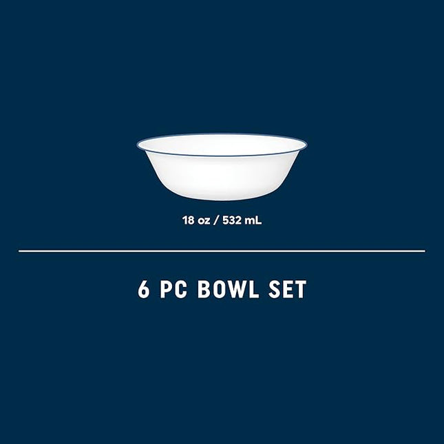 Corelle 6-Piece 18oz Round Bowls Vitrelle Triple Layer Glass, Perfect for Soup, Cereal and Snacks, Lightweight, Chip and Scratch Resistant, Microwave and Dishwasher Safe, Botanical Stripes