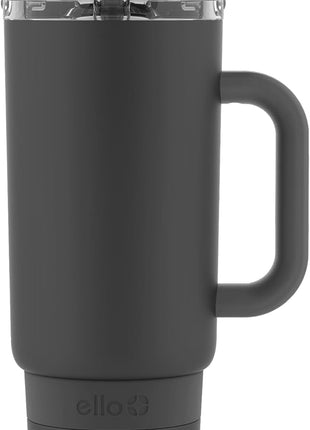Ello Port 40oz Tumbler with Carry Loop & Integrated Handle, Vacuum Insulated Stainless Steel Reusable Water Bottle, Travel Mug with Leak Proof Lid and Straw, Perfect for Iced Coffee and Tea, Black