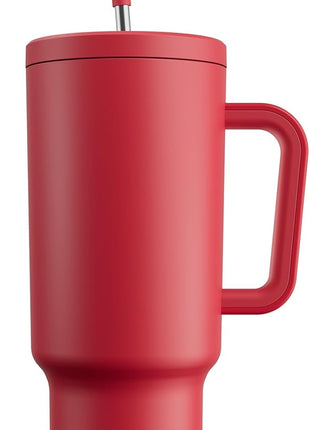 Meoky 40 oz Tumbler with Handle and Straw: Stainless Steel Insulated Tumbler with Lid and Straw - 100% Leak Proof Tumbler for Car Cup Holders - Travelers Commuters Workers, Red