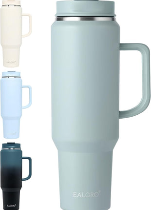 50 oz Tumbler with Handle, Insulated Tumblers with Lid and Straw, Large Metal Sports Water Bottle Jug, Thermal Stainless Steel Travel Coffee Mug Cup, Sage Green