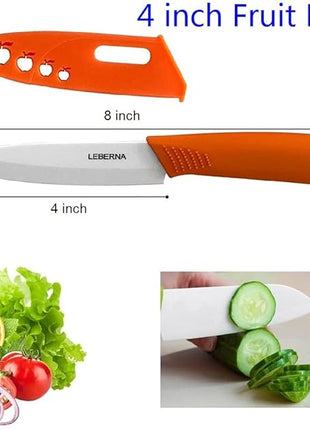 Ceramic Knife Set Knives Set for Kitchen Ceramic Kitchen Knives Colored w Sheath 6" Bread Knife 6" Chef Knife 5" Utility Knife 4" Fruit Knife 3" Paring Knife 1 Peeler Colorful Rust Free Proof