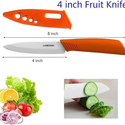 Ceramic Knife Set Knives Set for Kitchen Ceramic Kitchen Knives Colored w Sheath 6" Bread Knife 6" Chef Knife 5" Utility Knife 4" Fruit Knife 3" Paring Knife 1 Peeler Colorful Rust Free Proof