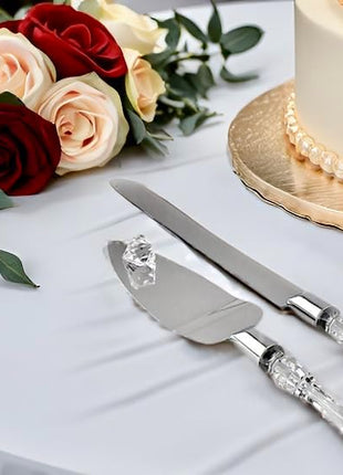 Adorox Cake Knife and Server Set Acrylic Stainless Steel Faux Crystal Handle Holiday Thanksgiving Christmas