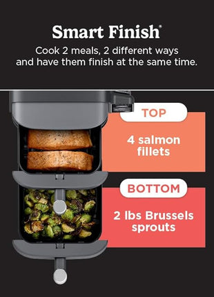 Ninja DoubleStack XL Smart 2-Basket Air Fryer, Smart Cook System, DoubleStack Technology Cook 4 Foods at Once, Space Saving Design, 10 QT, 6-in-1, Smart Finish & Match Cook, Air Fry, Broil, Bake SL451