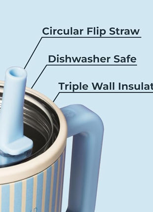 HydroJug Traveler - 32 oz Water Bottle with Handle & Flip Straw - Fits in Cup Holder, Leak Resistant Tumbler-Reusable Insulated Stainless Steel & Rubber Base - Gifts for Women & Men, Cape Cod