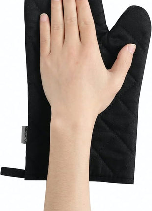 Oven Mitts and Pot Holders 4 pcs Set,High Heat Resistant 500 Degree Extra Thicken Long Kitchen Cotton Oven Glove for Cooking (12 Inch,Black)