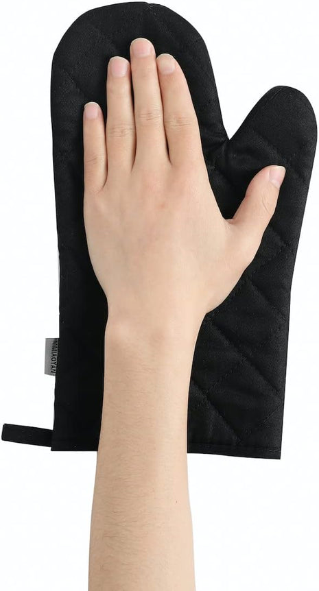 Oven Mitts and Pot Holders 4 pcs Set,High Heat Resistant 500 Degree Extra Thicken Long Kitchen Cotton Oven Glove for Cooking (12 Inch,Black)