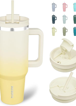 BJPKPK 40 oz Tumbler With Handle Insulated Tumblers With Lid And Straw Stainless Steel Thermal Cup,Lemon