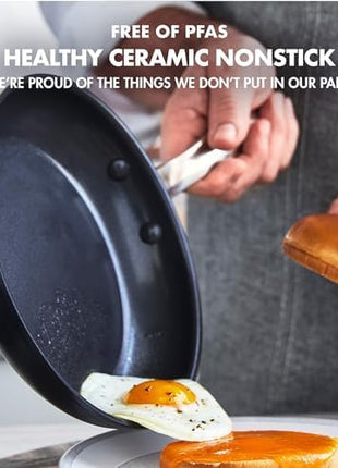 GreenPan Chatham Prime Midnight Hard Anodized Healthy Ceramic Nonstick, 10" and 12" Frying Pan Skillet Set, PFAS-Free, Dishwasher Safe, Oven Safe, Black