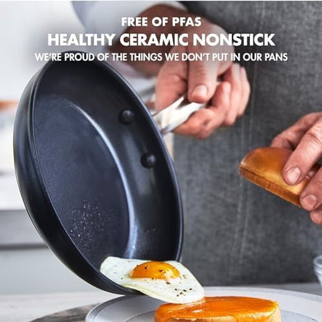 GreenPan Chatham Prime Midnight Hard Anodized Healthy Ceramic Nonstick, 10" and 12" Frying Pan Skillet Set, PFAS-Free, Dishwasher Safe, Oven Safe, Black