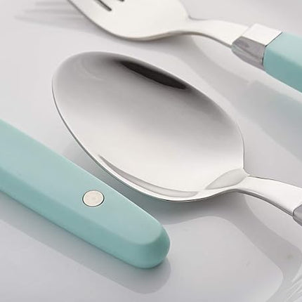 ANNOVA Silverware Set, Retro/Rivet Colorful Stainless Steel Tableware Kitchen Flatware Set Utensils, Includes Dinner Knives, Forks, Spoons & Dessert Spoons (Blue, 24 Pieces)