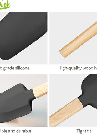 Black Silicone Spatula Set, Food Grade Rubber Spatula-4 Piece Nonstick Rubber Spatulas, Spoonula, Jar Scraper for Cooking, Baking, Mixing, Frosting