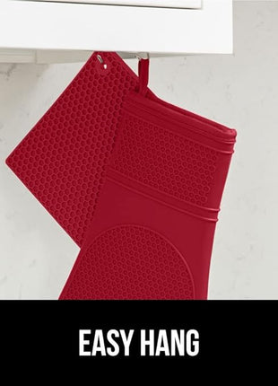 GORILLA GRIP BPA-Free Soft Silicone Oven Mitts and Pot Holders Sets of 4, Heat Resistant Waterproof Cooking Gloves, Thick Cotton Lining, Flexible Gripping for Baking Grilling, Kitchen Trivets, Red