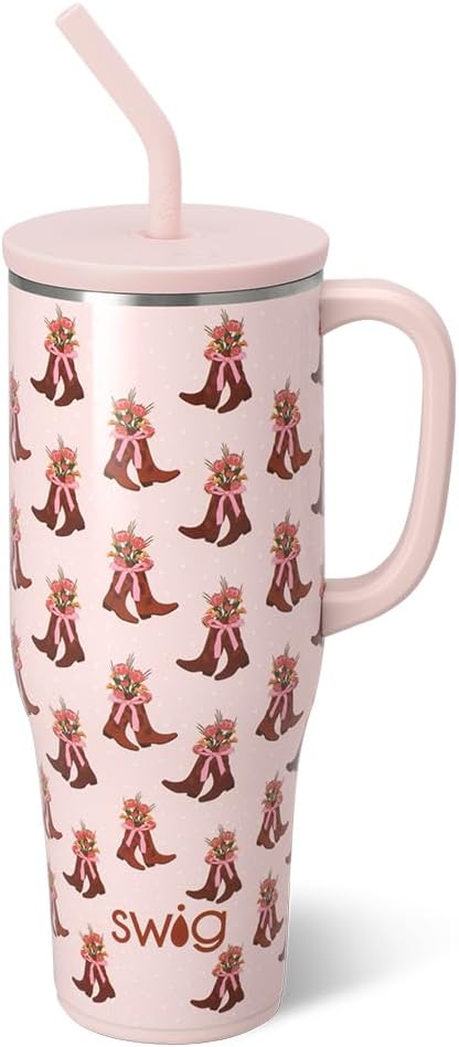 Swiglife 40oz Mega Mug, 40oz Tumbler with Handle and Straw, Extra Large Insulated Tumblers, Cup Holder Friendly Travel Mug (Cowgirl Coquette)