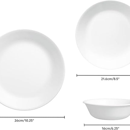 Corelle Dinnerware Set (12pc Set, Winter Frost White)-Dinner Set for 4 | 4 x Dinner Plates, Side Plates & Bowls