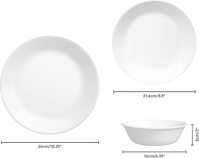 Corelle Dinnerware Set (12pc Set, Winter Frost White)-Dinner Set for 4 | 4 x Dinner Plates, Side Plates & Bowls