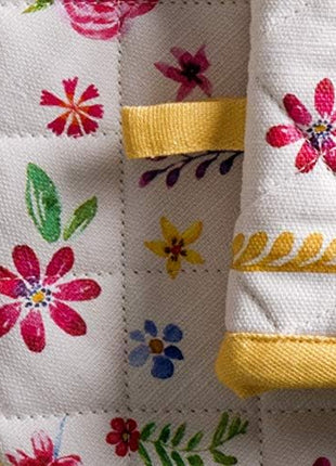 Maison d' Hermine Oven Gloves 100% Cotton Oven Mitt 7" x 13" with Loop Heat Resistant, BBQ, Cooking Gloves, Grilling, Kitchen, Handling Hot Pans Spring/Summer (Pack of 1, Happy Florals - Sweety)