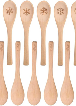 HANSGO Small Wooden Spoons, 6PCS Christmas Small Soup Spoons with Snowflake Pattern for Eating with Coffee Tea Jam Honey Spices and Restaurant Decoration