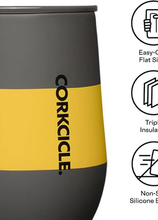 Corkcicle Stemless Insulated Wine Glass Tumbler - Keeps Beverages Cold 6 Hours & Hot 3 Hours - Stainless Steel - Easy-Grip - Summer Drinkware Gift - Keeps Drinks Ice Cold - 12 oz - Hufflepuff