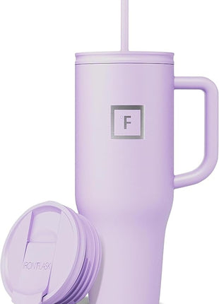IRON °FLASK Co-Pilot Insulated Mug w/Straw & Flip Cap Lids - Cup Holder Bottle for Hot, Cold Drink - Leak-Proof- Water, Coffee Portable Travel Tumbler - Lavender, 40 Oz