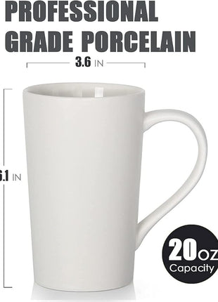 Smilatte 20 oz Large Coffee Mugs, M007 Plain Tall Ceramic Cup with Handle for Dad Men, Set of 2, White