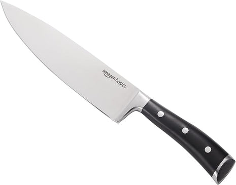Amazon Basics Classic 8-inch Full Tang Stainless Steel Chef's Knife with Three Rivets, Silver