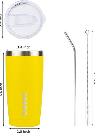 BJPKPK Yellow Stainless Steel Tumbler With Lid And Straw 20 oz Insulated Tumblers Thermal Cup For Hot And Cold Drinks